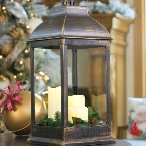 FIGURA DECORATIVA FAROL NAVIDEÑO DE VIDRIO 32 CM DISPONIBLE EN DIFERENTES DISEÑOS